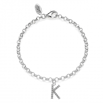 Rolo Mini Bracelet with Sparkling Letter K Charm in Sterling Silver