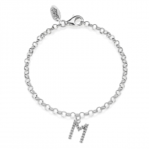 Rolo Mini Bracelet with Sparkling Letter M Charm in Sterling Silver