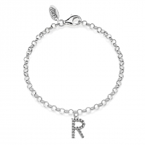 Rolo Mini Bracelet with Sparkling Letter R Charm in Sterling Silver