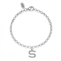 Rolo Mini Bracelet with Sparkling Letter S Charm in Sterling Silver
