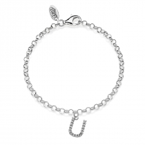 Rolo Mini Bracelet with Sparkling Letter U Charm in Sterling Silver