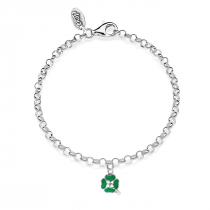 Rolo Mini Bracelet with Four-leaf Clover Charm in Sterling Silver and Enamel
