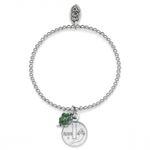 Elastic Boule Bracelet with 1 Lira Cornucopia Coin and Mini Four-Leaf Clover Lucky Charms in Sterling Silver and Enamel