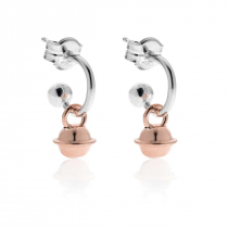 Small Hoop Earrings with Mini Bell Charm in Rosé Sterling Silver