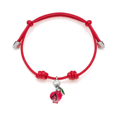 Cotton Cord Bracelet with Pomegranate Charm in Sterling Silver and Enamel