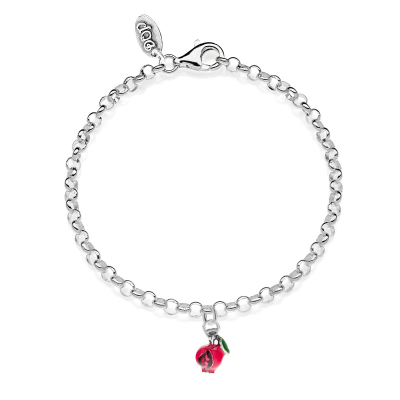 Rolo Mini Bracelet with Pomegranate Charm in Sterling Silver and Enamel