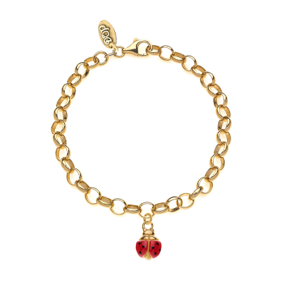 Rolo Light Bracelet with Ladybug Charm in Golden Sterling Silver and Enamel
