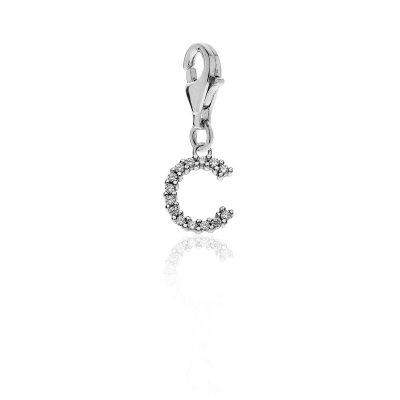 Sparkling Letter C Charm in Sterling Silver 