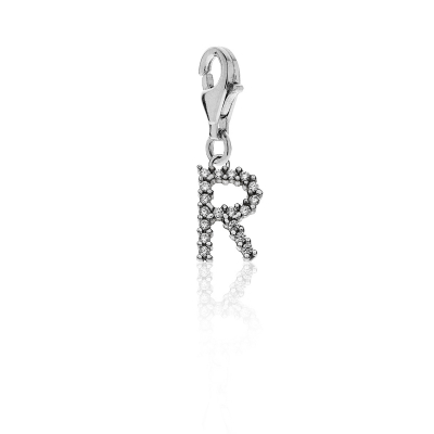 Sparkling Letter R Charm in Sterling Silver 