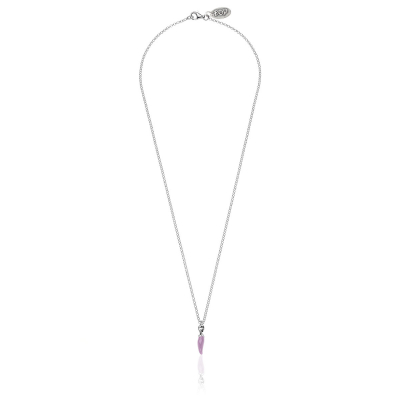 Rolo Micro Necklace 45 cm with Mini Chili Pepper Lucky Charm in Sterling Silver and Lilac Enamel