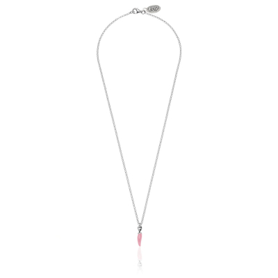 Rolo Micro Necklace 45 cm with Mini Chili Pepper Lucky Charm in Sterling Silver and Pink Enamel