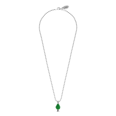Boule Necklace 45cm with Pinecone Charm in Sterling Silver and Green Enamel 