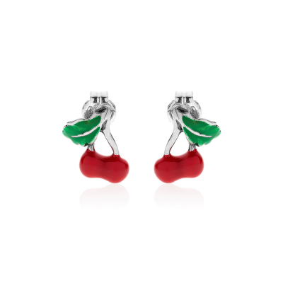 Cherry Earrings in Sterling Silver and Enamel
