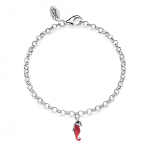 Rolo Mini Bracelet with Seahorse Charm in Sterling Silver and Enamel