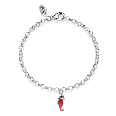 Rolo Mini Bracelet with Seahorse Charm in Sterling Silver and Enamel