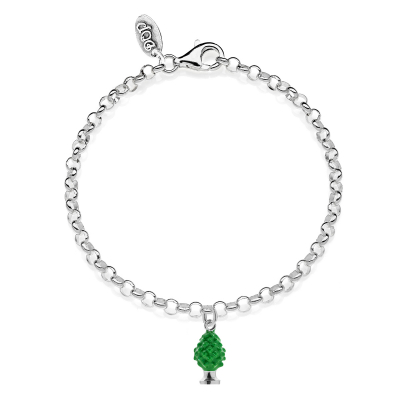 Rolò Mini Bracelet with Pinecone charm in Sterling Silver and Green Enamel