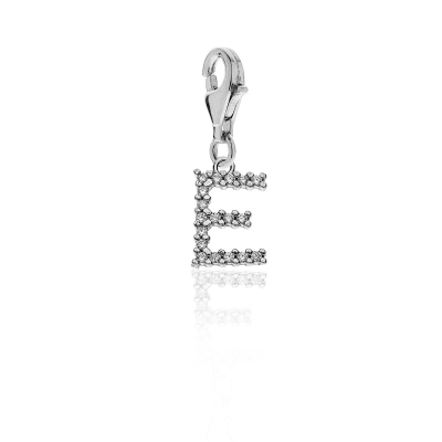Sparkling Letter E Charm in Sterling Silver 