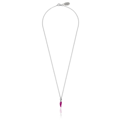 Rolo Micro Necklace 45 cm with Mini Chili Pepper Lucky Charm in Sterling Silver and Fuchsia Enamel