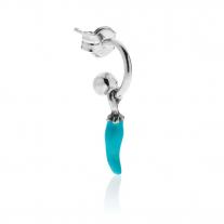 Small Hoop Single Earring with Mini Chili Pepper Lucky Charm in Sterling Silver and Turquoise Enamel