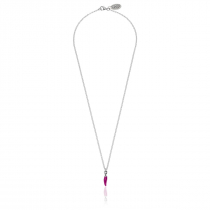 Rolo Micro Necklace 45 cm with Mini Chili Pepper Lucky Charm in Sterling Silver and Fuchsia Enamel