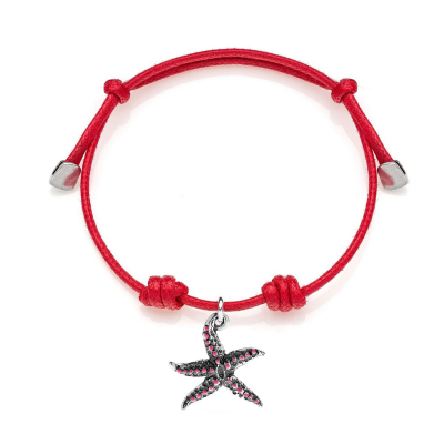 Cotton Cord Bracelet with Starfish Charm in Sterling Silver and Enamel