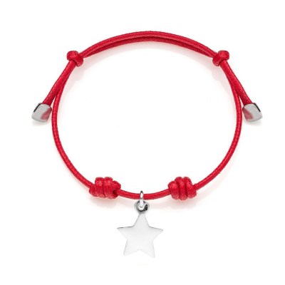 Cotton Cord Bracelet with Star Charm in Sterling Silver and Enamel