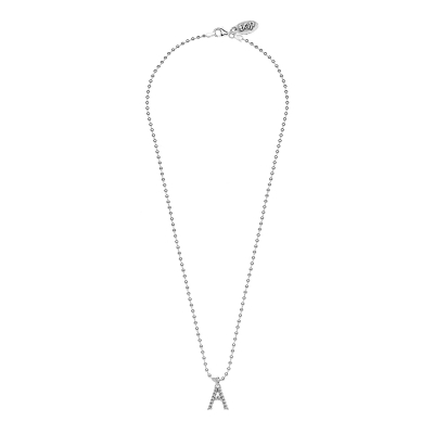 Boule Necklace 45 cm with Sparkling Letter A Charm in Sterling Silver