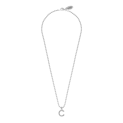Boule Necklace 45 cm with Sparkling Letter C Charm in Sterling Silver