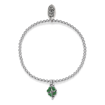 Elastic Boule Bracelet with Mini Four-Leaf Clover Charm in Sterling Silver and Enamel