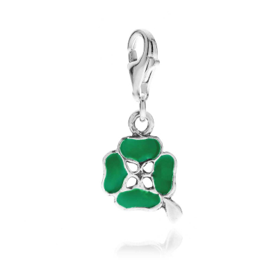 Four-Leaf Clover Charm in Sterling Silver and Enamel