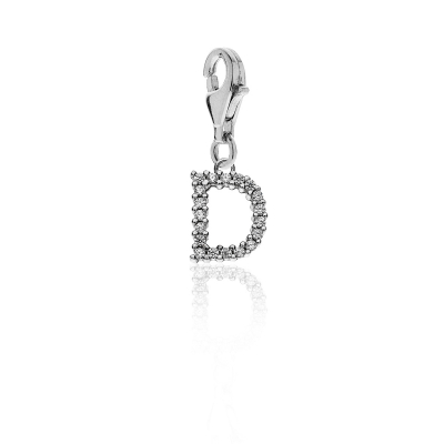 Sparkling Letter D Charm in Sterling Silver 