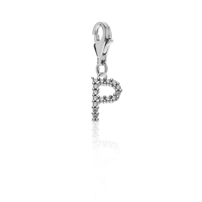 Sparkling Letter P Charm in Sterling Silver 