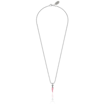 Mini Boule Halskette von 42 cm mit Chilipfeffer in Silber und rosa Emaille