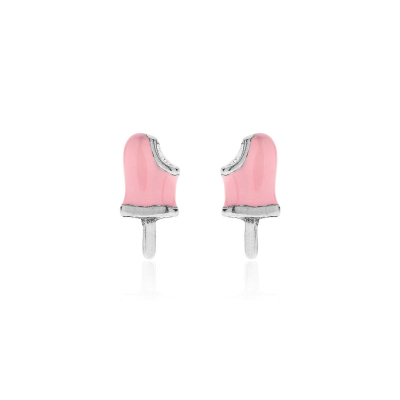 Ohrringe mit Design “Erdbeereis am Stiel” aus Sterlingsilber und Emaille