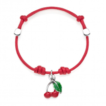 Cotton Cord Bracelet with Cherry Charm in Sterling Silver and Enamel