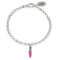 Rolo Mini Bracelet with Mini Chili Pepper Lucky Charm in Sterling Silver and Fuchsia Enamel