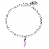 Rolo Mini Bracelet with Mini Chili Pepper Lucky Charm in Sterling Silver and Lilac Enamel