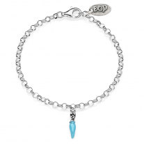 Rolo Mini Bracelet with Mini Chili Pepper Charm in Sterling Silver and Turquoise Enamel