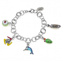 Rolo Luxury Bracelet with Sicilian Charms in Sterling Silver and Enamel