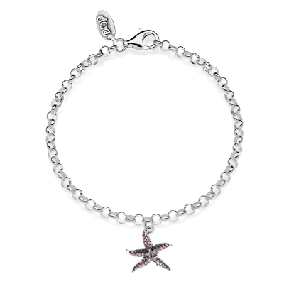 Rolo Mini Bracelet with Starfish Charm in Sterling Silver and Enamel
