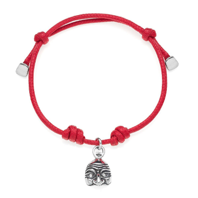 Cotton Cord Bracelet with Pulcinella Charm in Sterling Silver