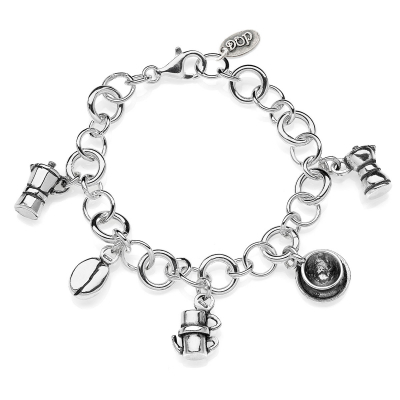 Rolo Luxury Bracelet with Moka Charms in Sterling Silver