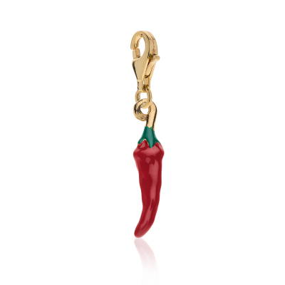 Chili Pepper Charm in Golden Sterling Silver and Enamel