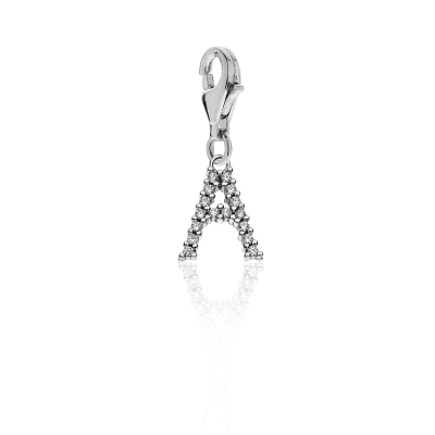 Sparkling Letter A Charm in Sterling Silver 