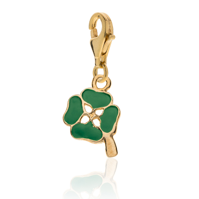 Four-Leaf Clover Charm in Golden Sterling Silver and Enamel 