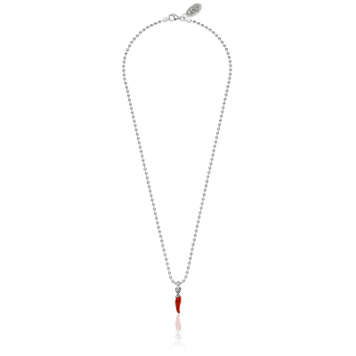 Necklace Boule 45 cm with Mini Chili Pepper Lucky Charm in Sterling Silver and Red Enamel